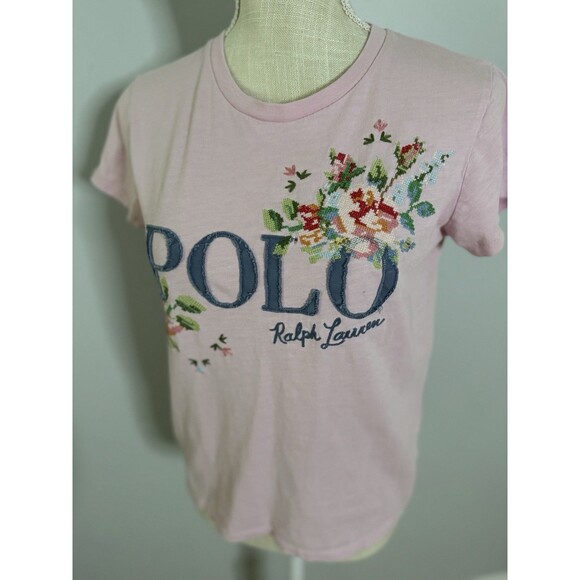 Polo Ralph Lauren Floral Embroidered Patchwork Pink Short Sleeve Tshirt Size S - Picture 2 of 8